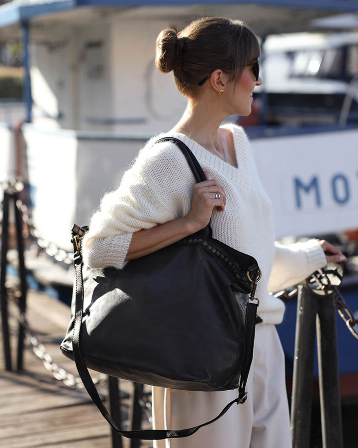 (outlet) Cassalle. Stor läderväska med axelrem, A4 XL, Boho