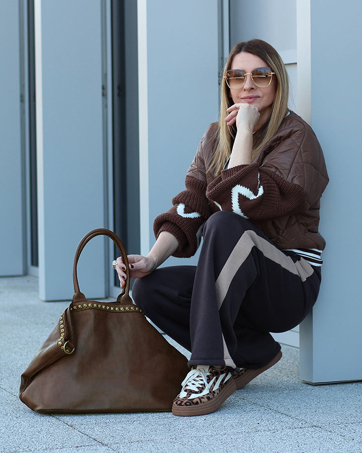 (outlet) Cassalle. Stor läderväska med axelrem, A4 XL, Boho