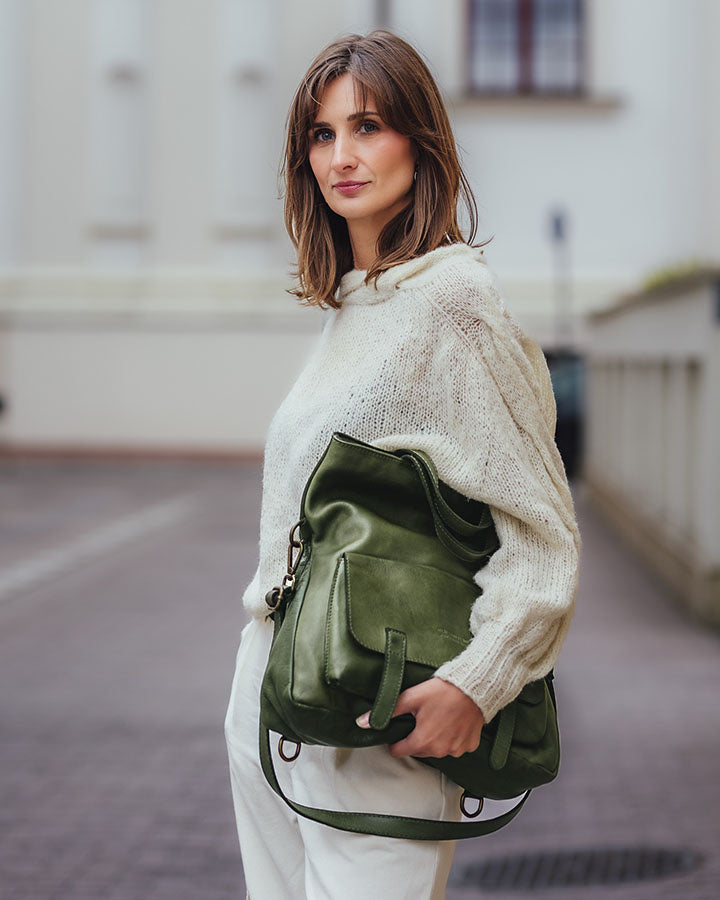 BORENO. Torba shopper damska 3 w 1 z funkcją plecaka, wykonana z włoskiej skóry