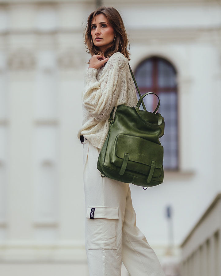 Carraca. Skórzana torba na ramię tote plecak w jednym