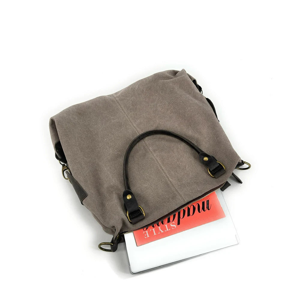 KOUKO HOBO Duża damska torba na ramię XXL z grubej bawełny i skóry