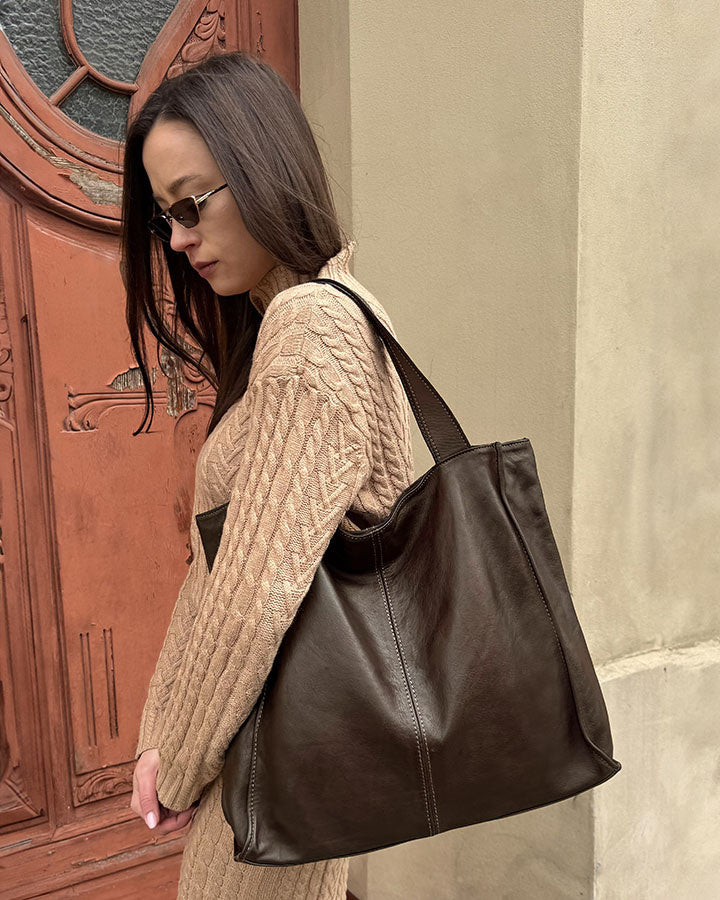 Arreto ● Klasyczna włoska skórzana torba na ramię shoperka damska