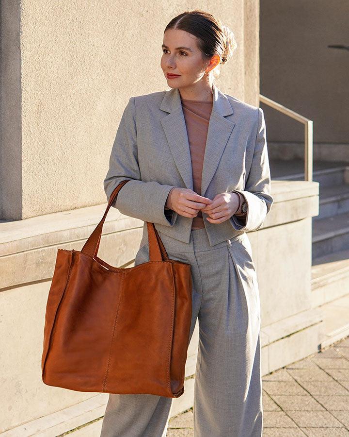 Arreto ● Klasyczna włoska skórzana torba na ramię shoperka damska