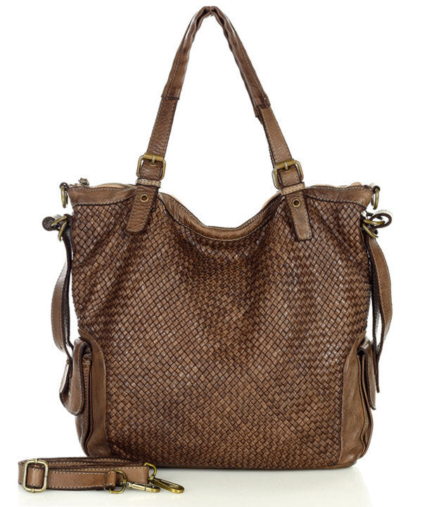 Cannole Intrecciato. Large woven leather shopper shoulder bag for women A4 XL