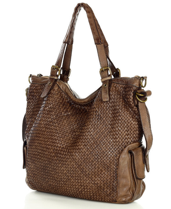 Cannole Intrecciato. Large woven leather shopper shoulder bag for women A4 XL