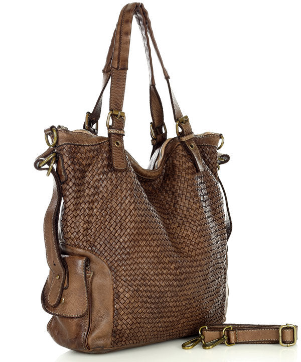 Cannole Intrecciato. Large woven leather shopper shoulder bag for women A4 XL