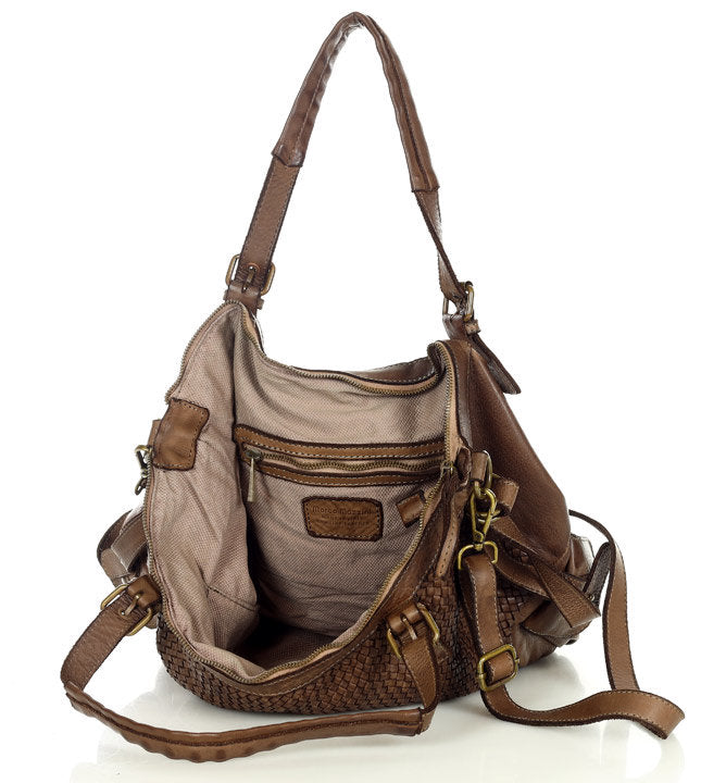 Cannole Intrecciato. Large woven leather shopper shoulder bag for women A4 XL