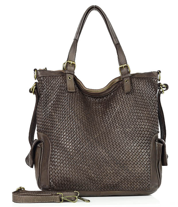Cannole Intrecciato. Large woven leather shopper shoulder bag for women A4 XL