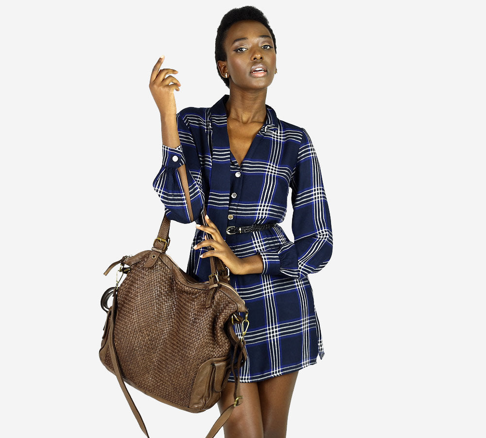 Cannole Intrecciato. Large woven leather shopper shoulder bag for women A4 XL