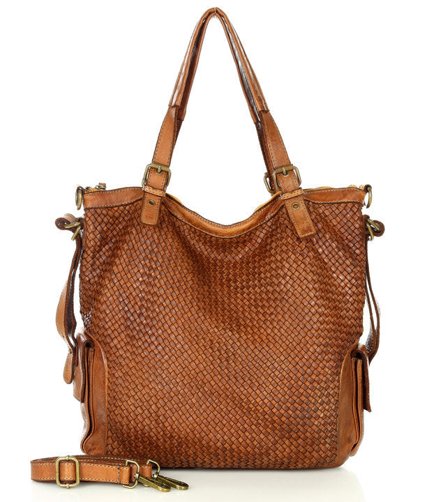 Cannole Intrecciato. Large woven leather shopper shoulder bag for women A4 XL