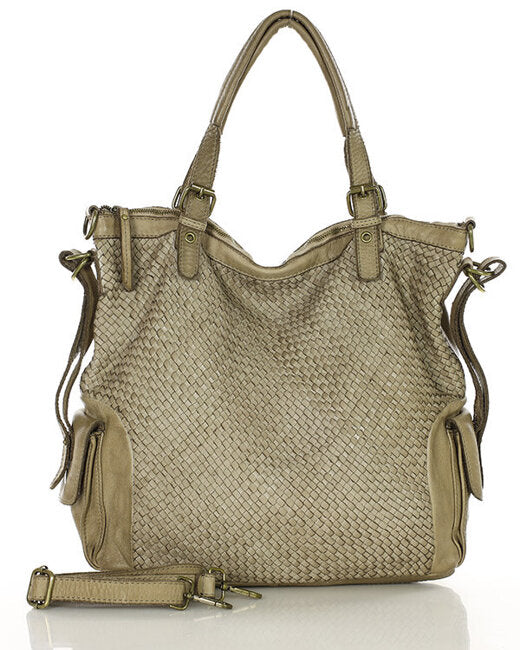 Cannole Intrecciato. Large woven leather shopper shoulder bag for women A4 XL