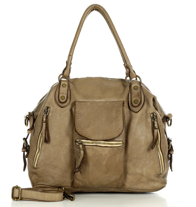 BOWLER ALIGERI. Women's XXL leather bowling bag, A4 size