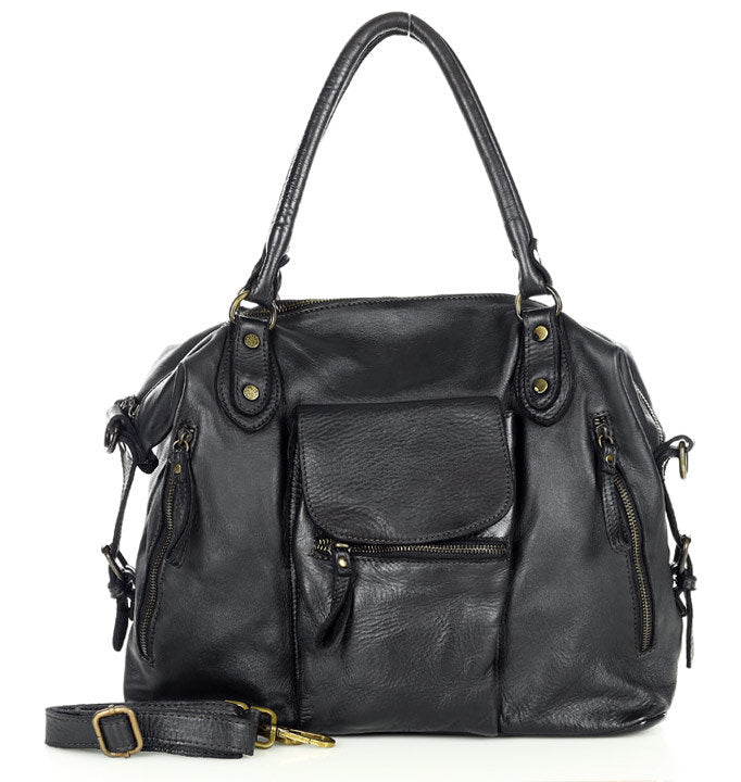 BOWLER ALIGERI. Women's XXL leather bowling bag, A4 size