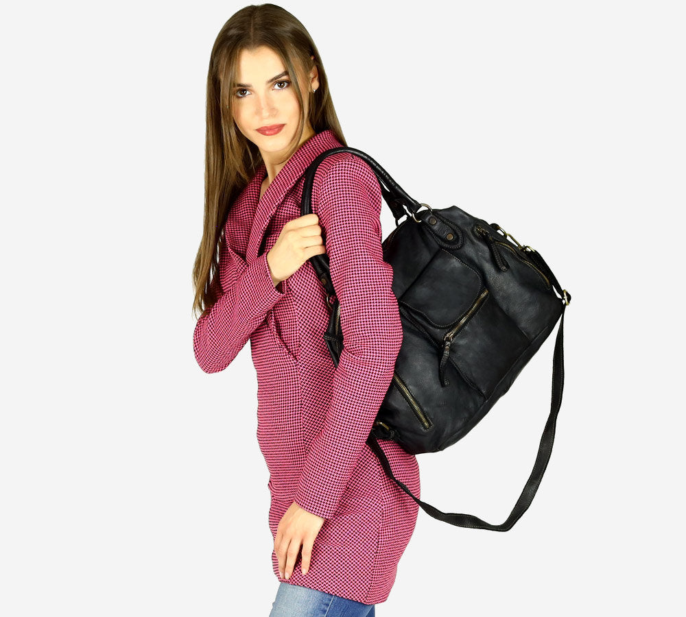 BOWLER ALIGERI. Women's XXL leather bowling bag, A4 size