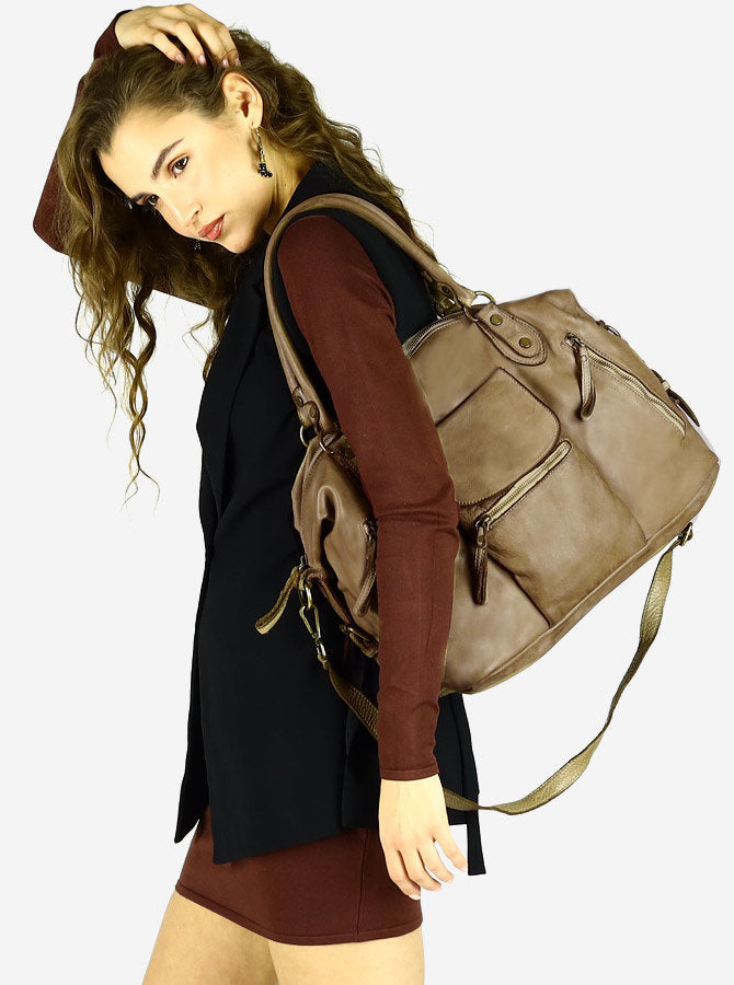 BOWLER ALIGERI. Women's XXL leather bowling bag, A4 size