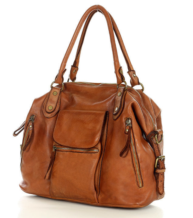 BOWLER ALIGERI. Women's XXL leather bowling bag, A4 size