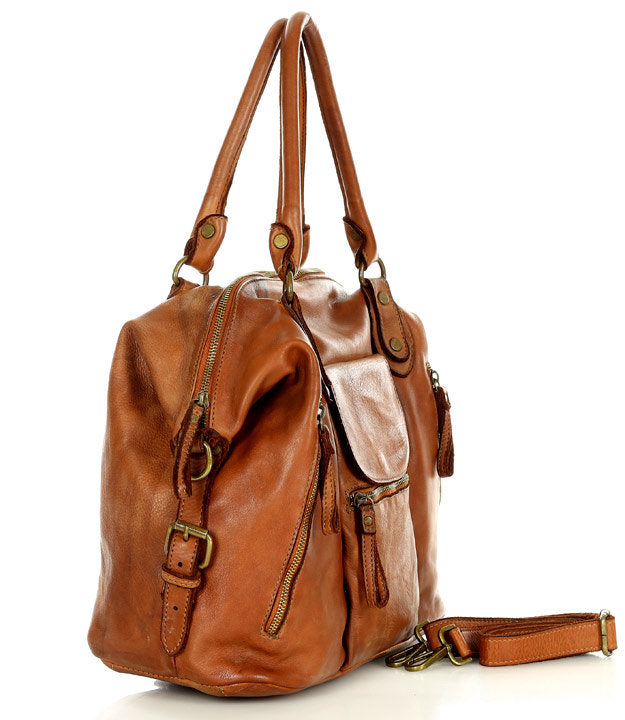 BOWLER ALIGERI. Women's XXL leather bowling bag, A4 size
