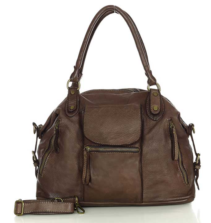 BOWLER ALIGERI. Women's XXL leather bowling bag, A4 size