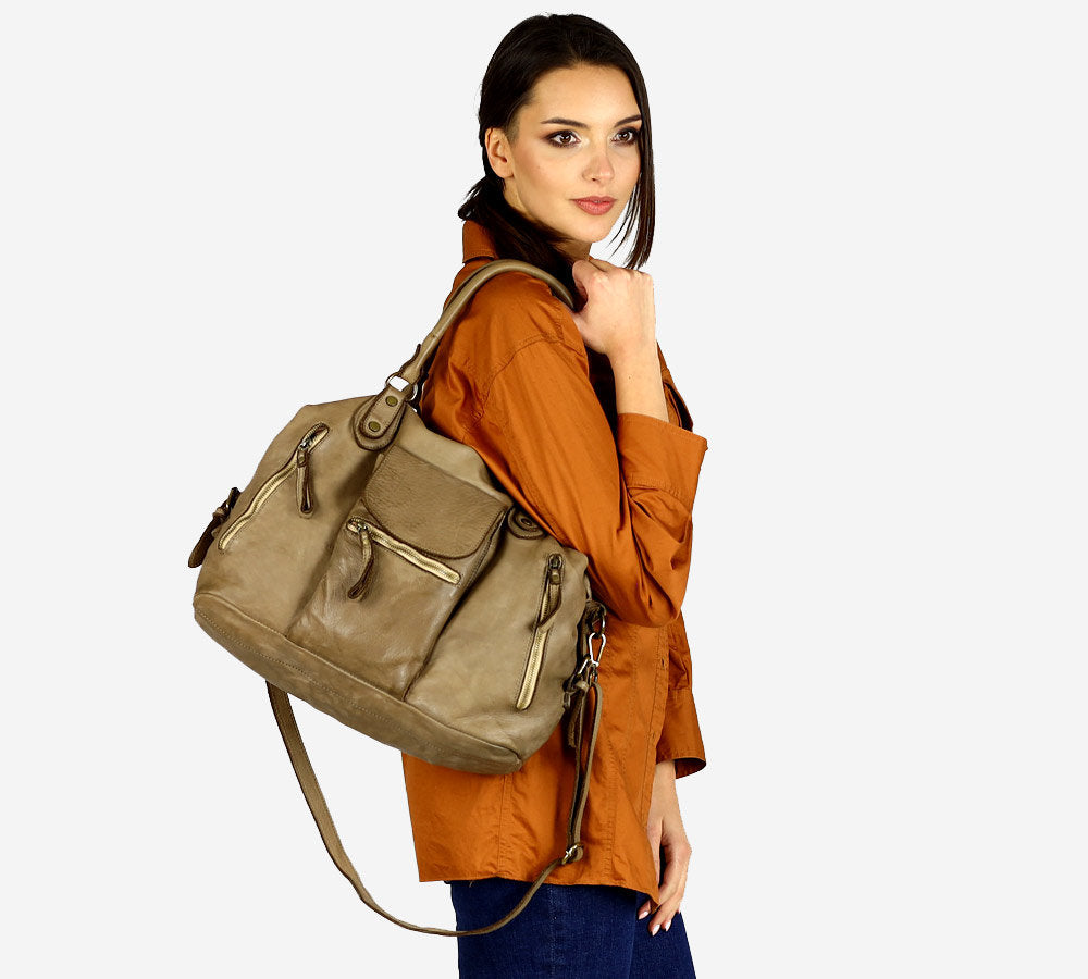 BOWLER ALIGERI. Women's XXL leather bowling bag, A4 size