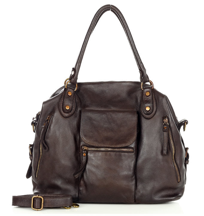 BOWLER ALIGERI. Women's XXL leather bowling bag, A4 size