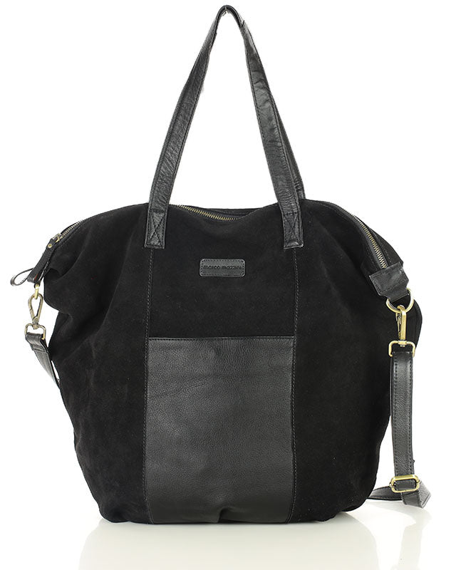 shopper bag CANDINI GRANDE Sue. Damska torba na ramię z włoskiego zamszu czarny