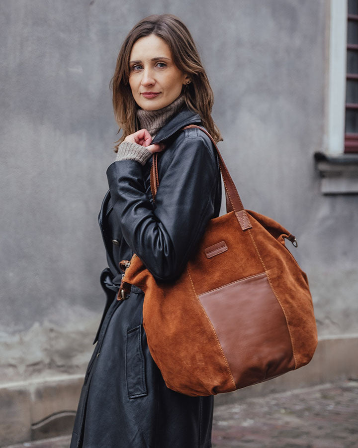 shopper bag CANDINI GRANDE Sue. Damska torba na ramię z włoskiego zamszu