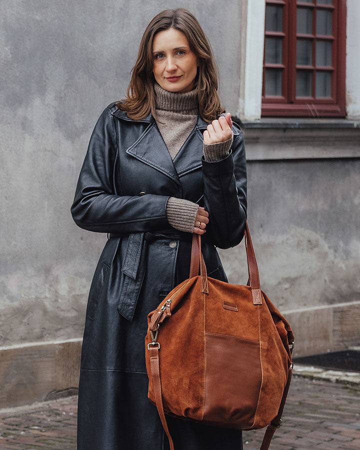 shopper bag CANDINI GRANDE Sue. Damska torba na ramię z włoskiego zamszu