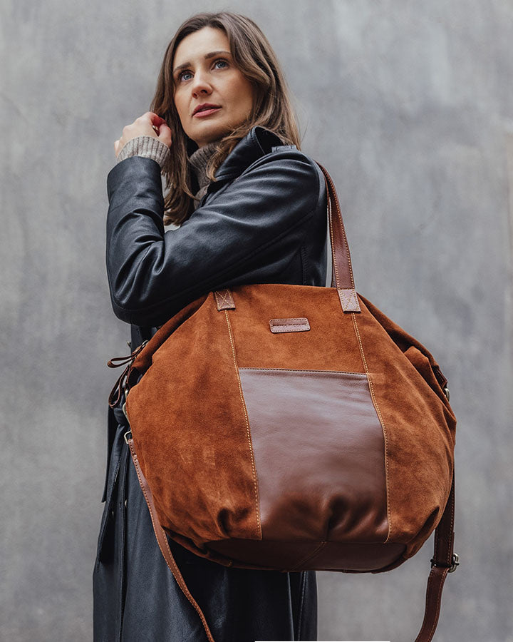 shopper bag CANDINI GRANDE Sue. Damska torba na ramię z włoskiego zamszu