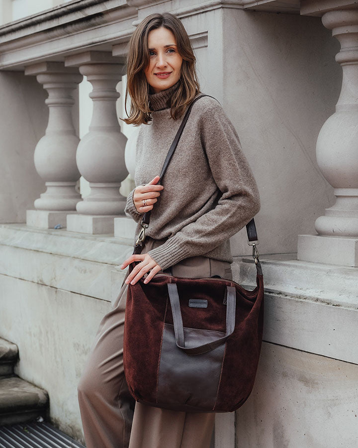 shopper bag CANDINI GRANDE Sue. Damska torba na ramię z włoskiego zamszu