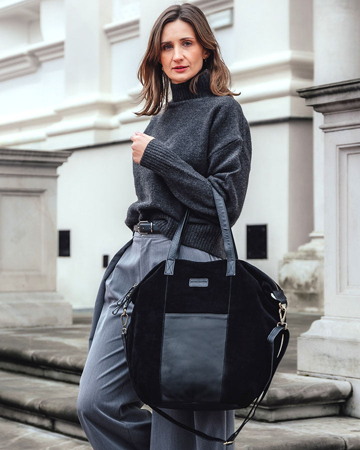 shopper bag CANDINI GRANDE Sue. Damska torba na ramię z włoskiego zamszu