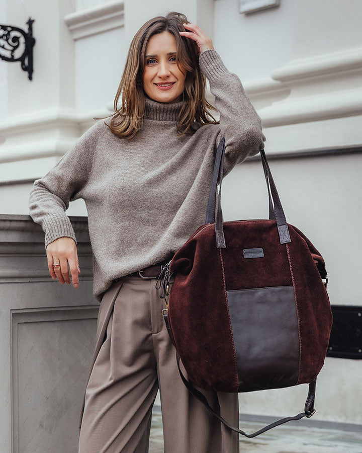 shopper bag CANDINI GRANDE Sue. Damska torba na ramię z włoskiego zamszu