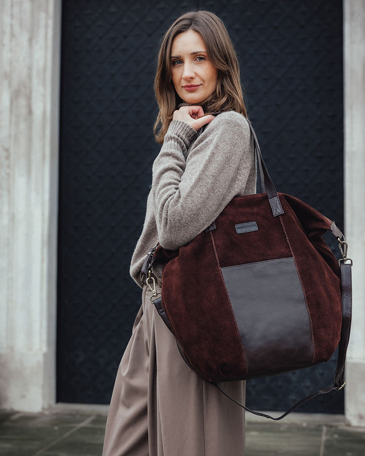 shopper bag CANDINI GRANDE Sue. Damska torba na ramię z włoskiego zamszu