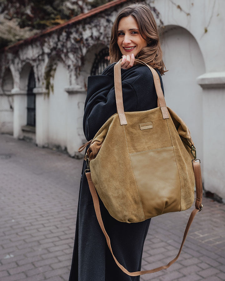 shopper bag CANDINI GRANDE Sue. Damska torba na ramię z włoskiego zamszu