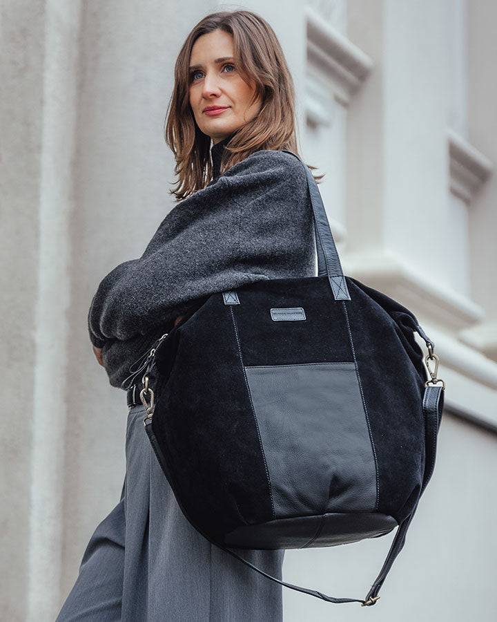 shopper bag CANDINI GRANDE Sue. Damska torba na ramię z włoskiego zamszu