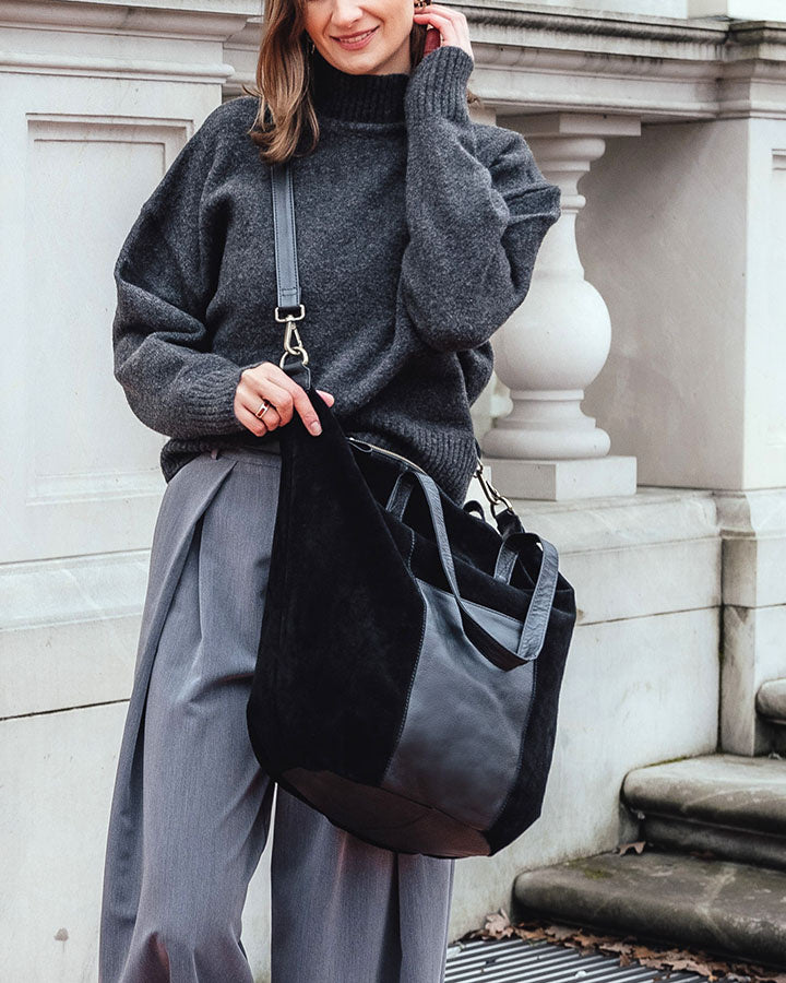 shopper bag CANDINI GRANDE Sue. Damska torba na ramię z włoskiego zamszu