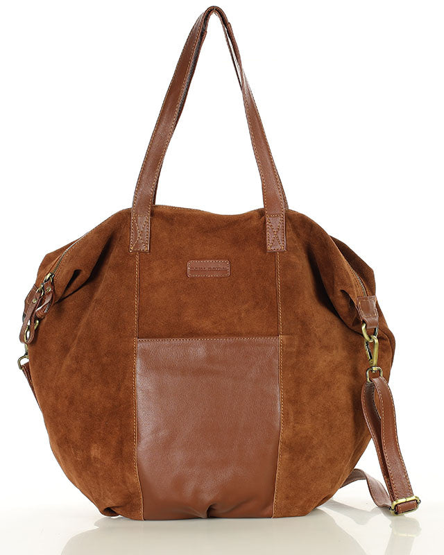 shopper bag CANDINI GRANDE Sue. Damska torba na ramię z włoskiego zamszu cognac
