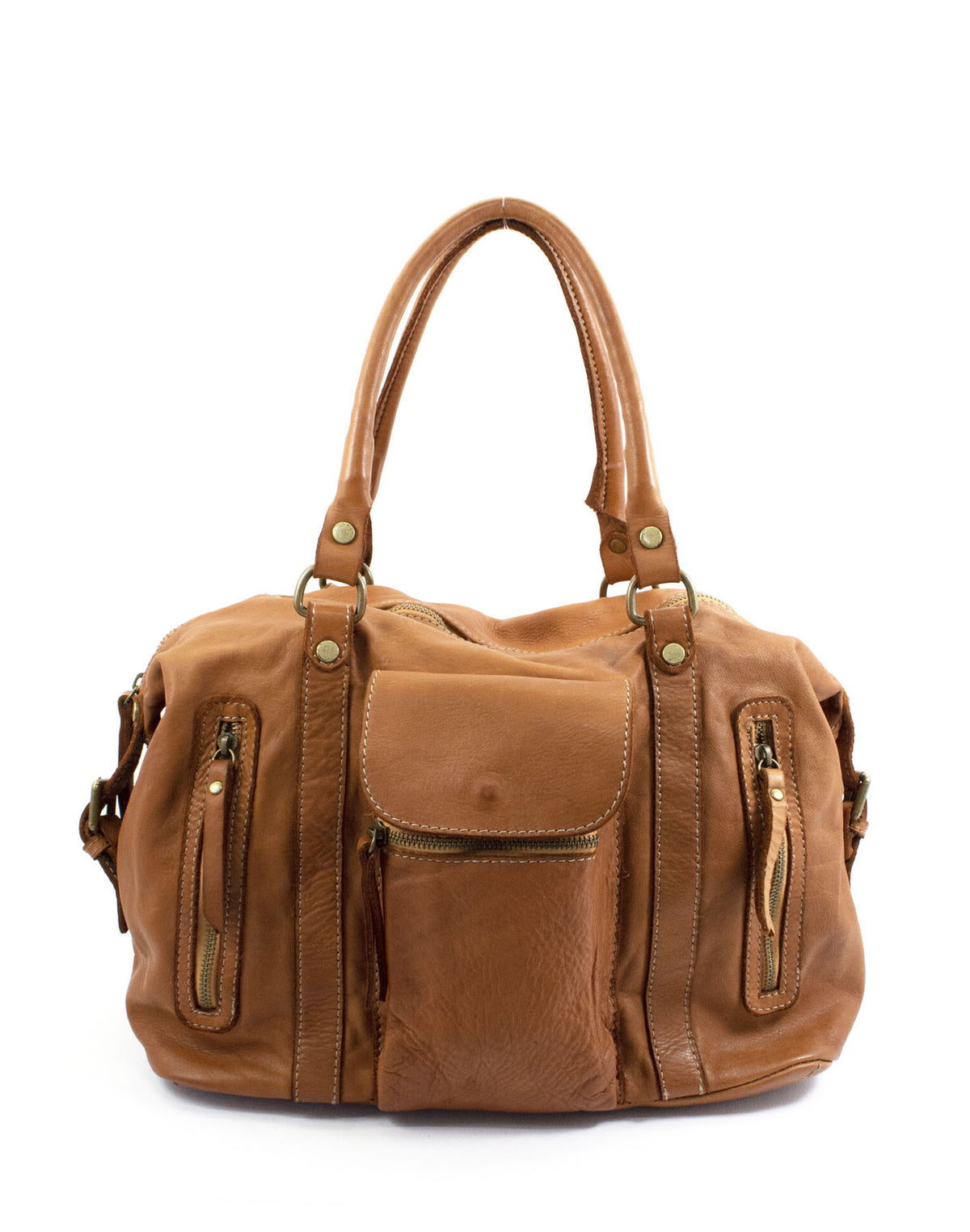 BOWLER MARCIANO● Damska skórzana torba na ramię typu bowling bag vintage brązowa lub czarna