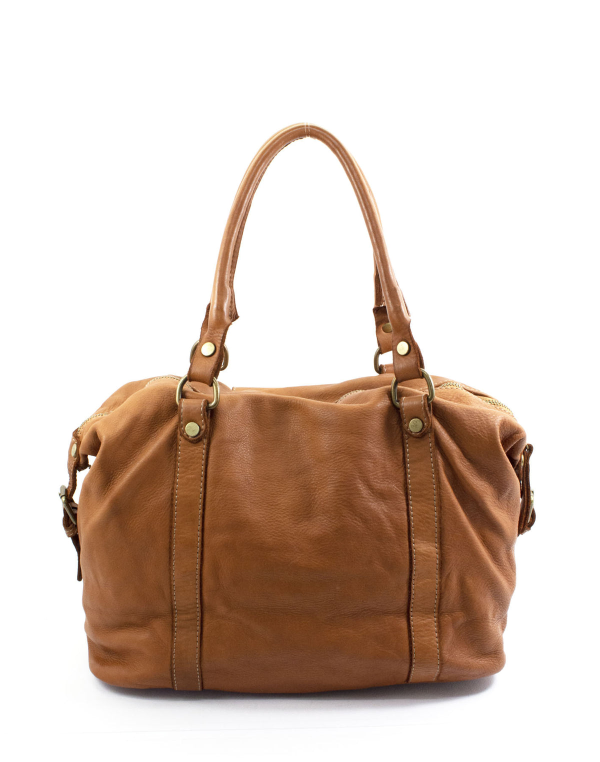 BOWLER MARCIANO● Damska skórzana torba na ramię typu bowling bag vintage brązowa lub czarna
