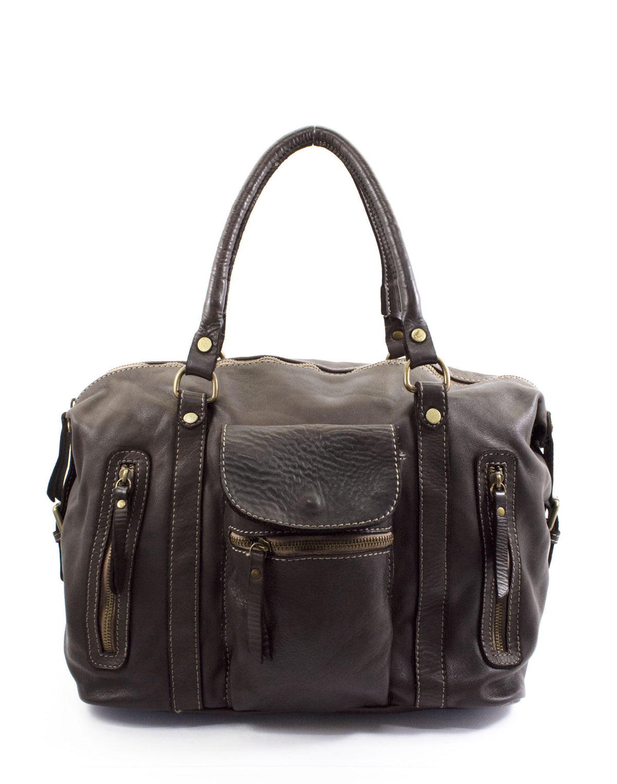 BOWLER MARCIANO● Damska skórzana torba na ramię typu bowling bag vintage brązowa lub czarna
