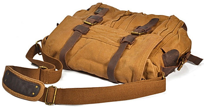 Large unisex fabric bag made of canvas with leather details – khaki color