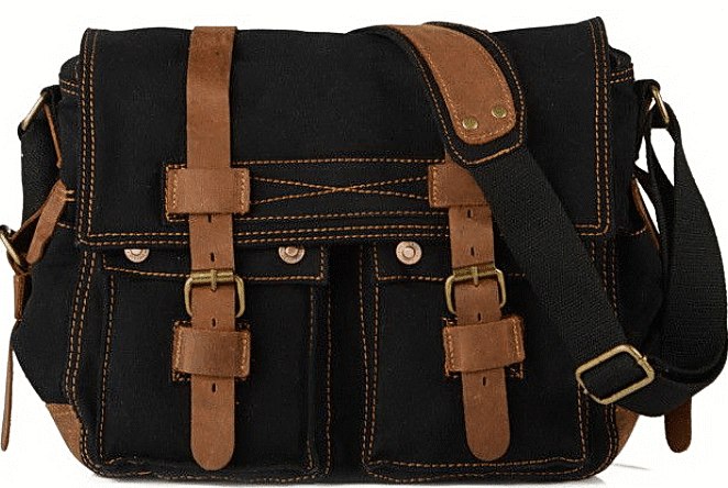 ADVENTURE – torba na ramię w stylu vintage z canvas dla kobiet i mężczyzn black