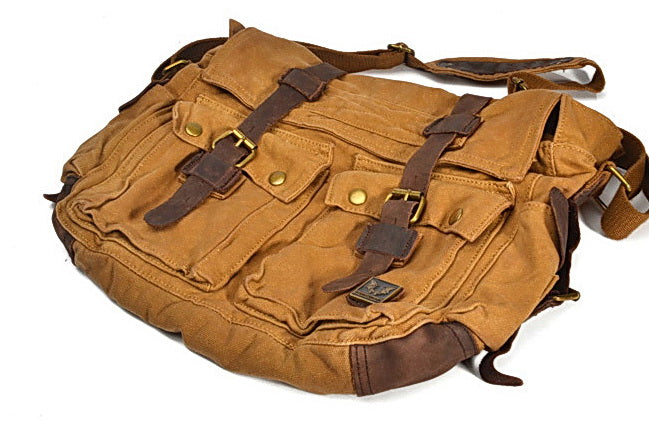 Large unisex fabric bag made of canvas with leather details – front view