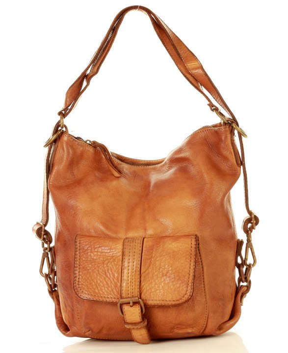 Bari. Stylowy skórzany plecak damski i torba 2 w 1 Vintage A4. cognac