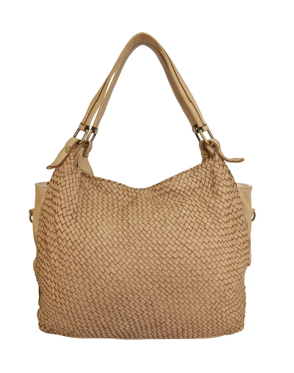 Caldoni Intrecciato - Duża damska skórzana torba na ramię – shopper w stylu Hobo