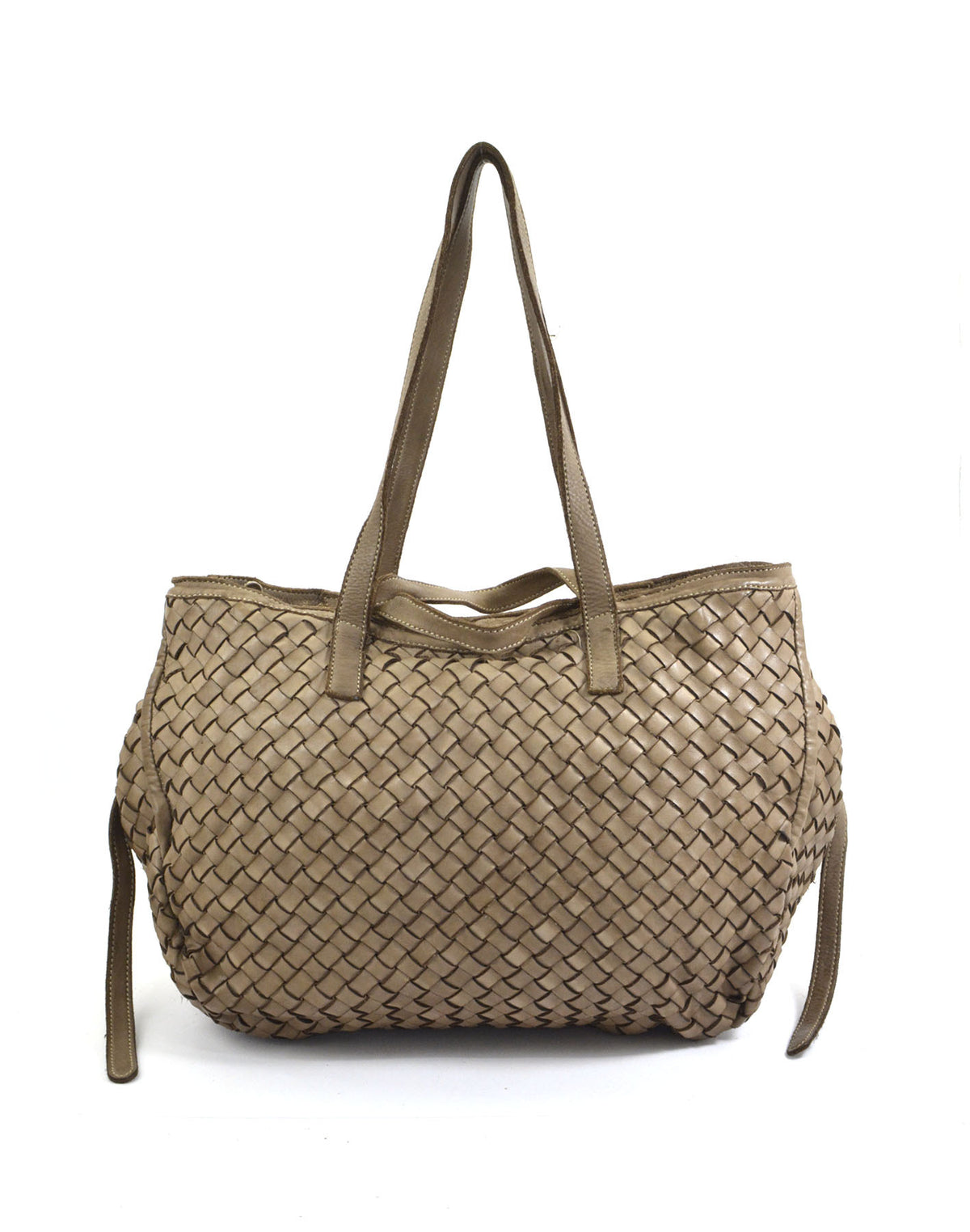 Beżowo-taupe damska skórzana torba typu shopper z włoskiej skóry cielęcej, idealna do codziennych i miejskich stylizacji.