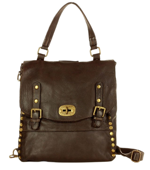 Women's vintage backpack made of soft calf leather Lavata in brown color