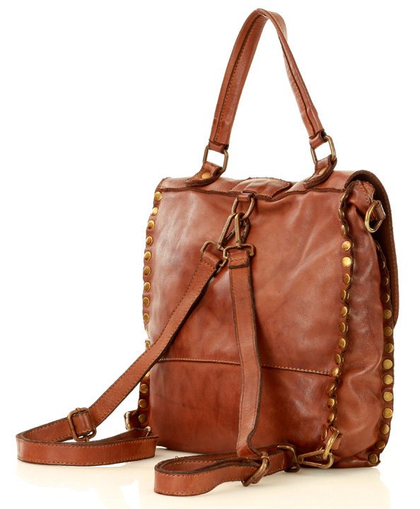 Boho ● Stylowa damska torba plecak ze skóry z nitami. 2 w 1