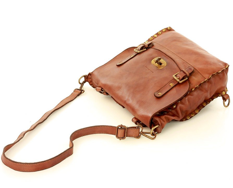 Boho ● Stylowa damska torba plecak ze skóry z nitami. 2 w 1