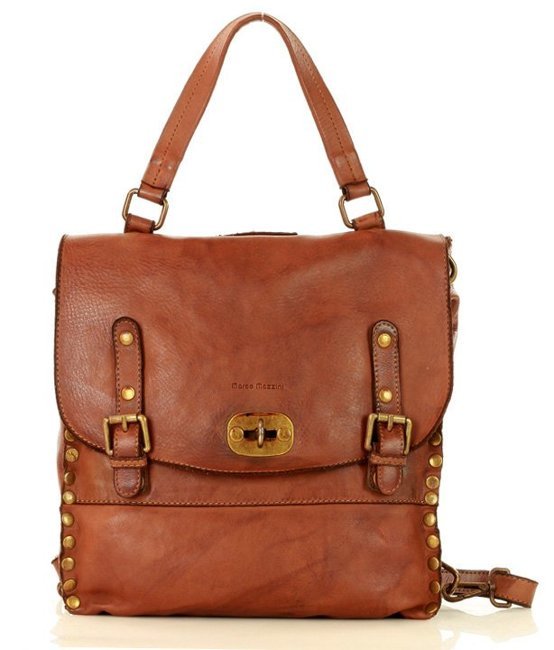 Boho ● Stylowa damska torba plecak ze skóry z nitami. 2 w 1