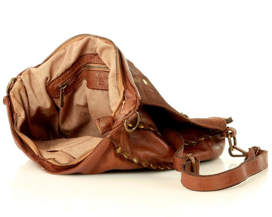 Boho ● Stylowa damska torba plecak ze skóry z nitami. 2 w 1